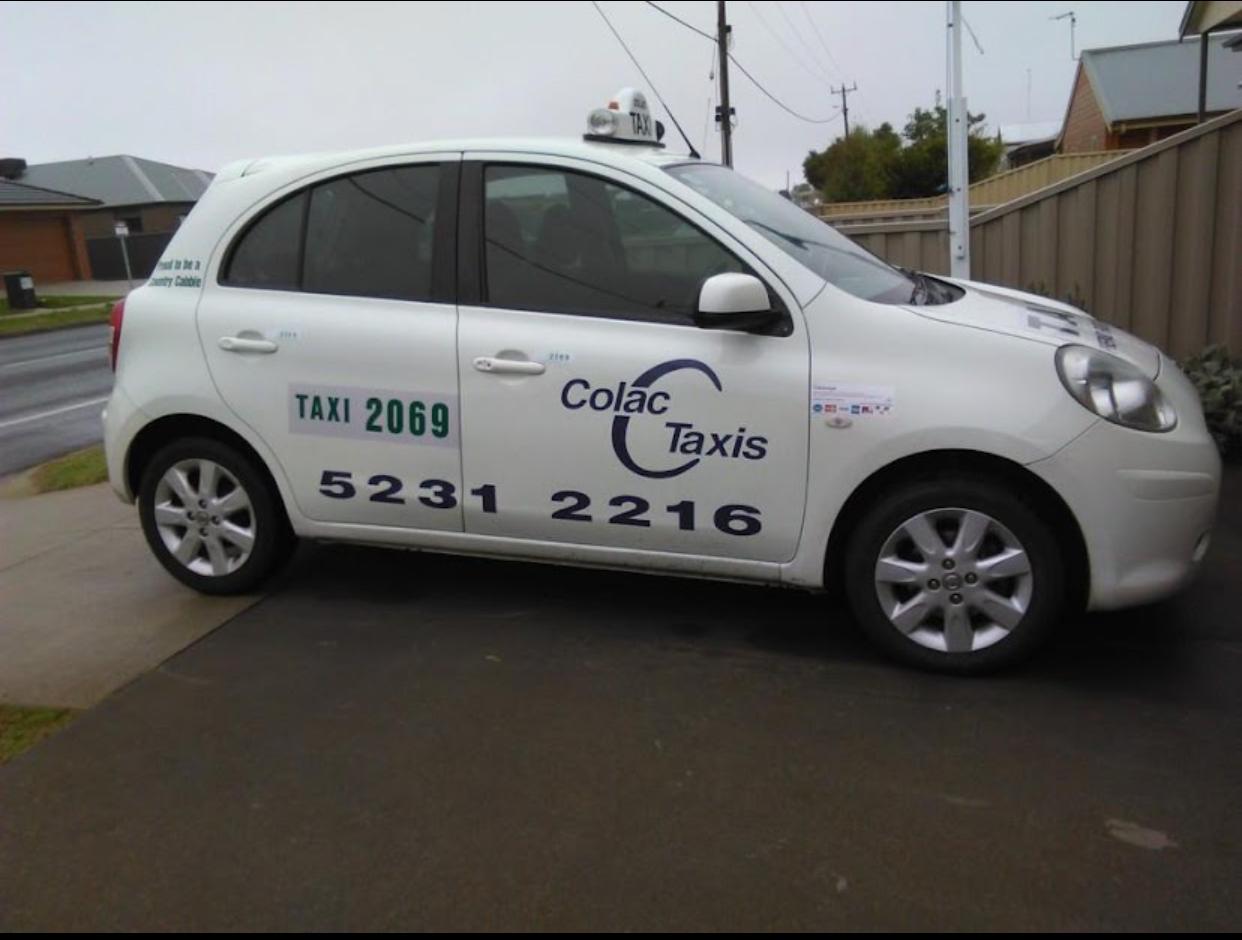 Colac Taxis vehicle parked on a quiet Colac street, ready for pickup